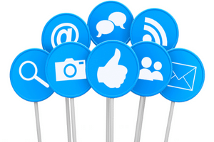 social media icons on a stick
